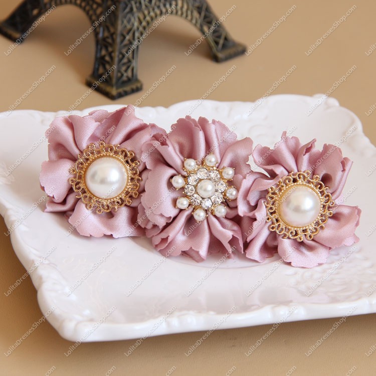 Vintage Female Flower Pearl Rhinestone Lolita Headdress Barrette