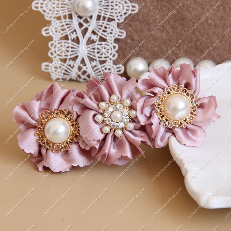 Vintage Female Flower Pearl Rhinestone Lolita Headdress Barrette