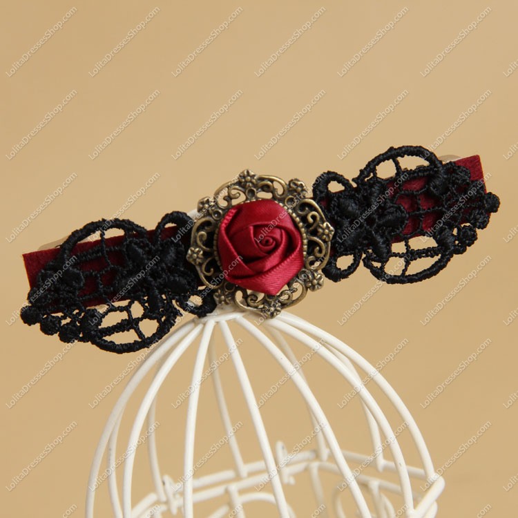 Vampire Black Lace Red Flowers Lolita Headdress Barrette