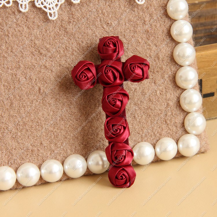 Vintage Red Rose Cross Lolita Headdress Barrette