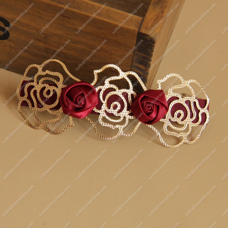 Fahion Metal Red Flower Lolita Headdress Barrette