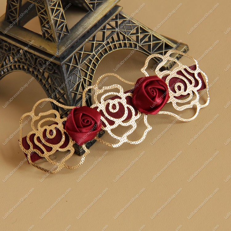 Fahion Metal Red Flower Lolita Headdress Barrette