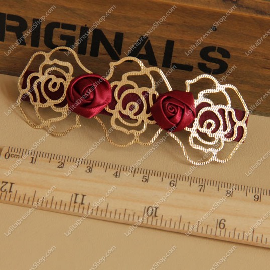 Fahion Metal Red Flower Lolita Headdress Barrette