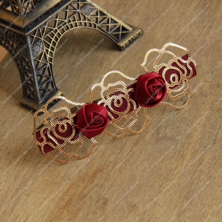 Fahion Metal Red Flower Lolita Headdress Barrette