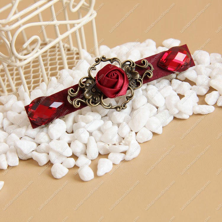 Latest Red Roses Gem Lolita Headdress Barrette