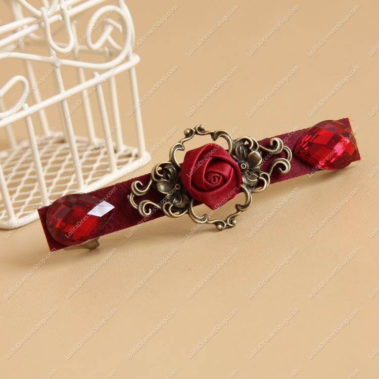 Latest Red Roses Gem Lolita Headdress Barrette