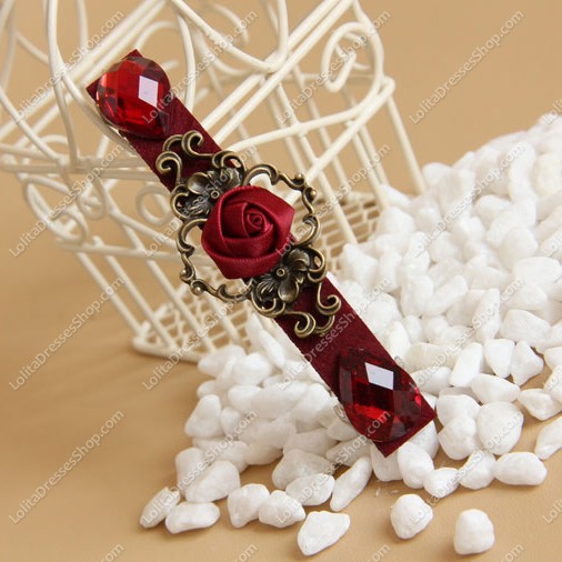 Latest Red Roses Gem Lolita Headdress Barrette