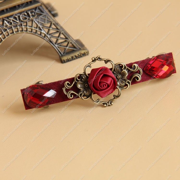 Latest Red Roses Gem Lolita Headdress Barrette