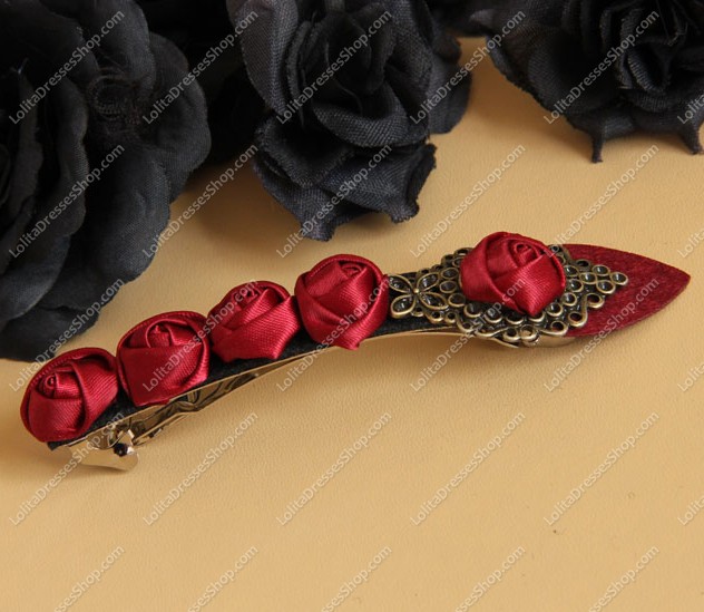 Latest Red Roses Lolita Headdress Barrette
