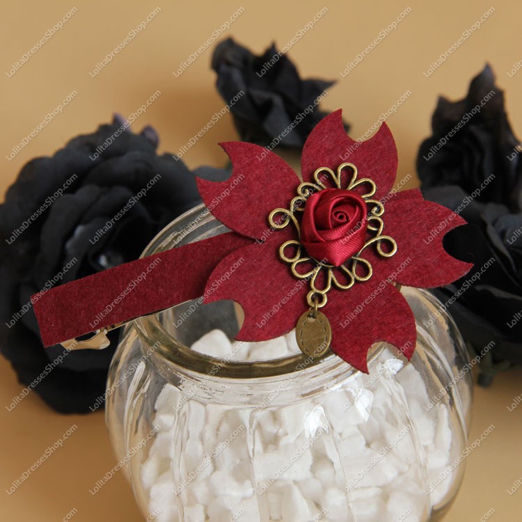 Sweet Wine Red Sunflowers Lolita Headdress Barrette