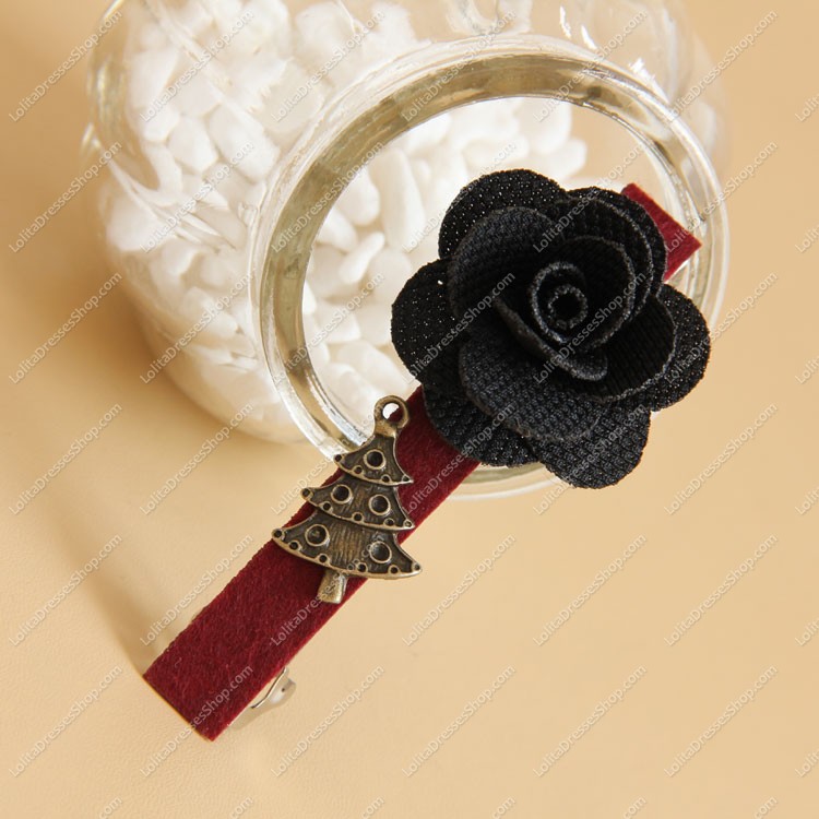 Christmas Black Rose Lolita Headdress Barrette