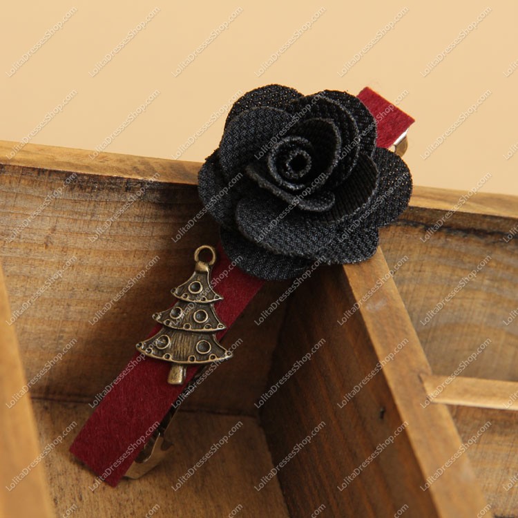 Christmas Black Rose Lolita Headdress Barrette