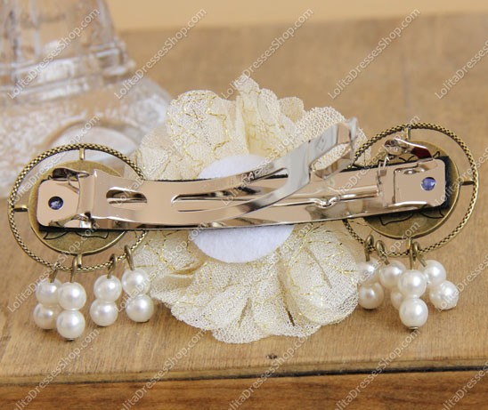 Beige Flower Tassels Pearl Lolita Headdress Barrette