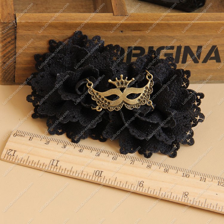 Black Gothic Flowers Owl Mask Lolita Headdress Barrette