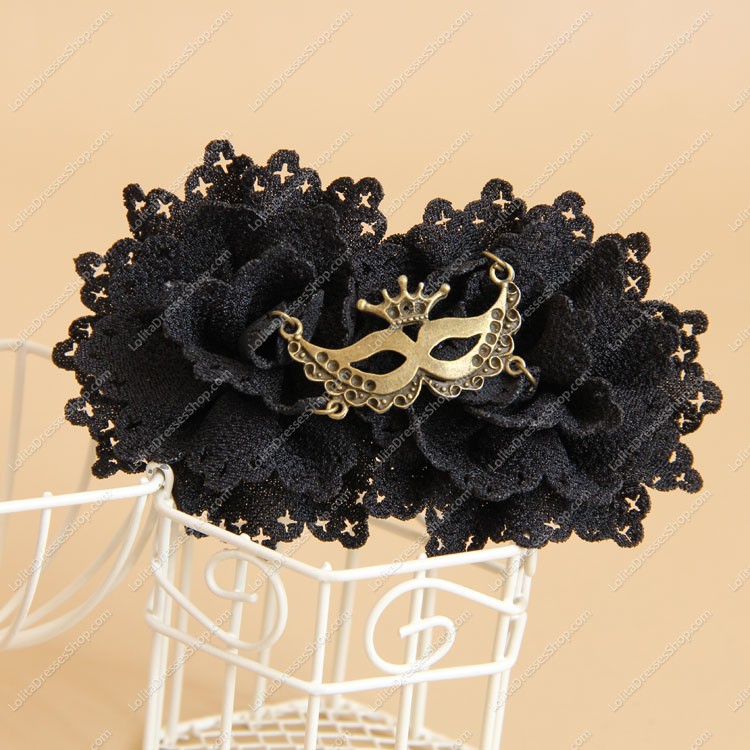 Black Gothic Flowers Owl Mask Lolita Headdress Barrette