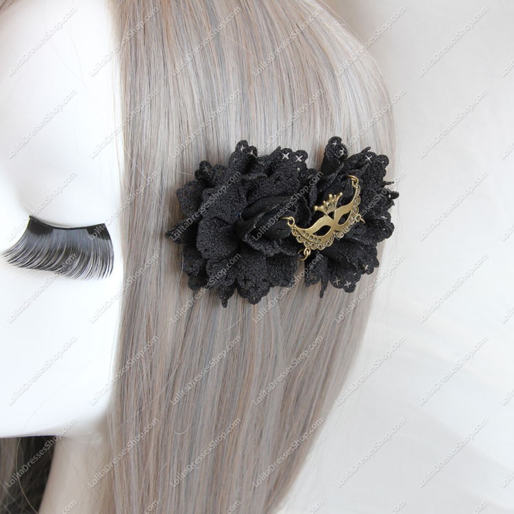 Black Gothic Flowers Owl Mask Lolita Headdress Barrette