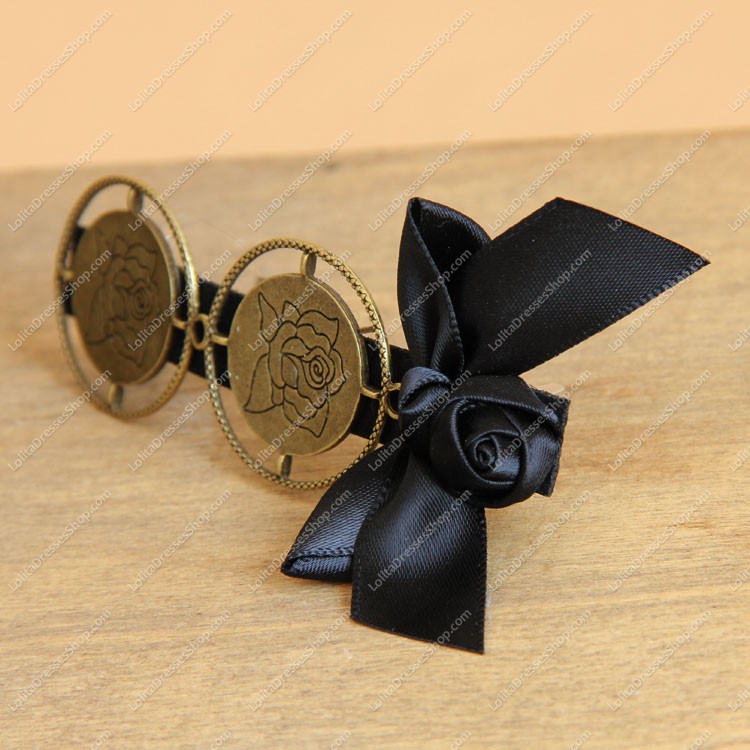 Vintage Black Rose Bow Lolita Headdress Barrette