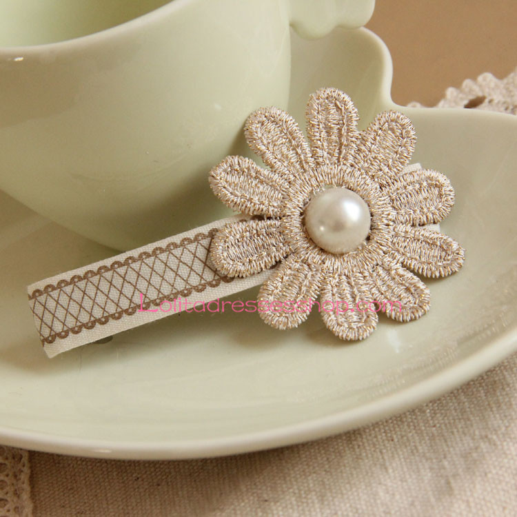 Sweet Lace Flower Pearl Lolita Headdress Barrette