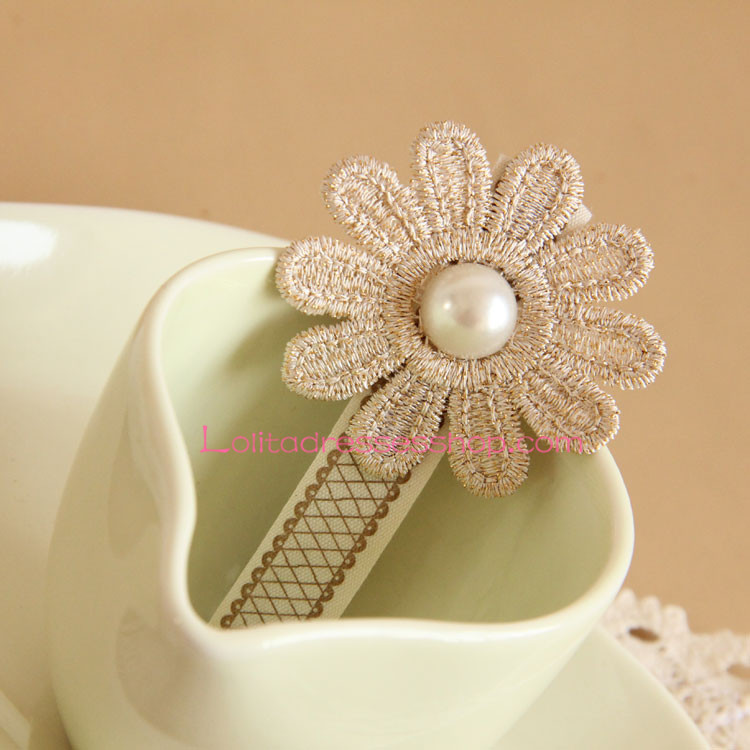 Sweet Lace Flower Pearl Lolita Headdress Barrette