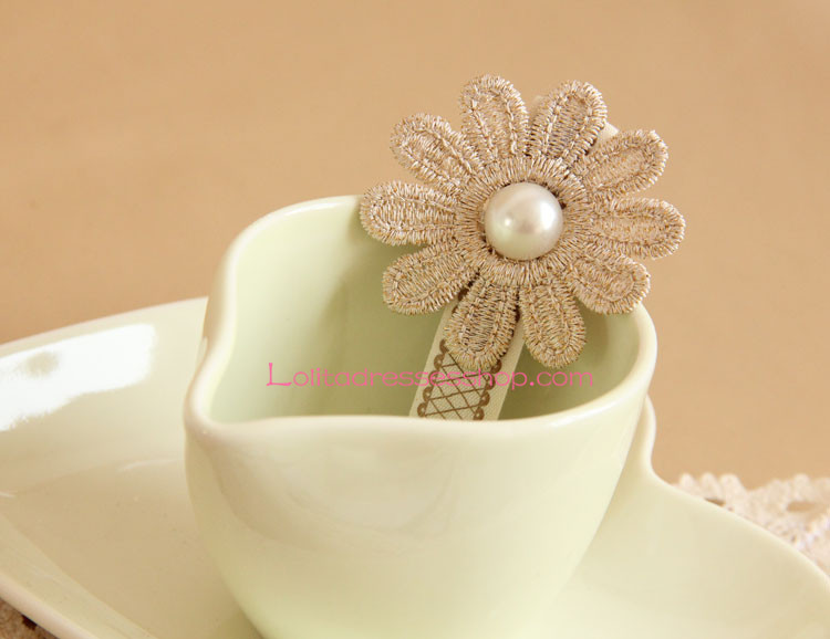 Sweet Lace Flower Pearl Lolita Headdress Barrette