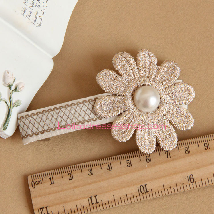 Sweet Lace Flower Pearl Lolita Headdress Barrette