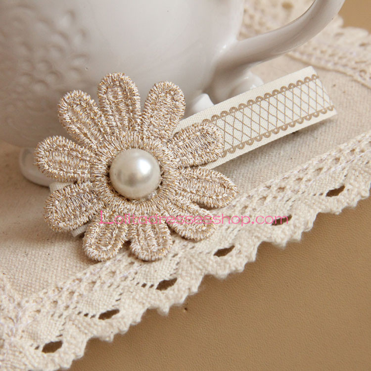 Sweet Lace Flower Pearl Lolita Headdress Barrette