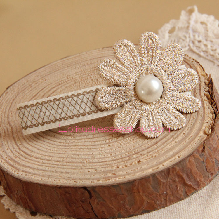 Sweet Lace Flower Pearl Lolita Headdress Barrette