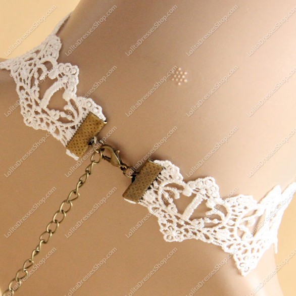 White Lace with Bronze Accessories Pearls Lolita Necklace