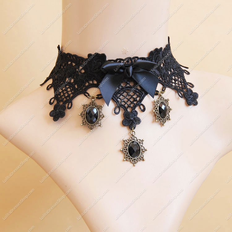 Black Lace Flower Resin Diamond Lolita Necklace