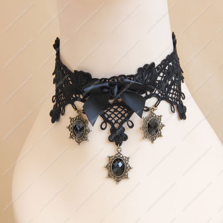 Black Lace Flower Resin Diamond Lolita Necklace