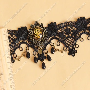 Elegant Black Lace Leopard Pearls Lolita Necklace
