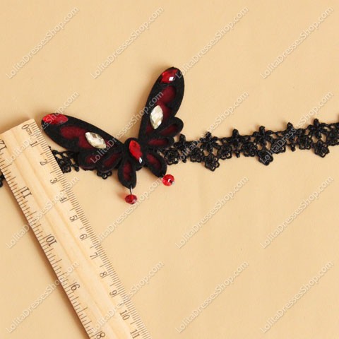Gothic Black Lace Butterfly with Pearls Lolita Necklace