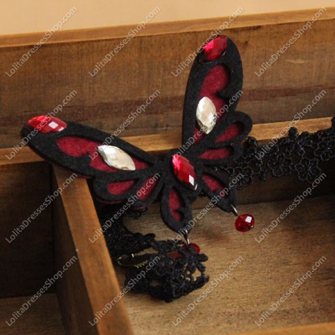 Gothic Black Lace Butterfly with Pearls Lolita Necklace