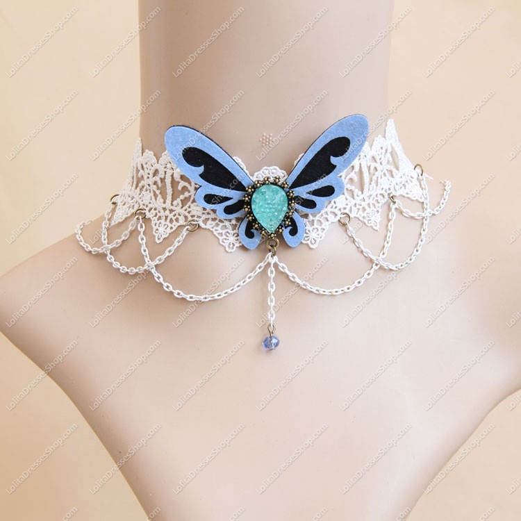 Sweet Blue Butterfly with Tassel Lolita Necklace