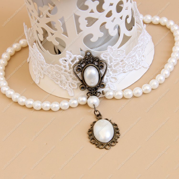 Sweet White Lace Pearls Lolita Necklace