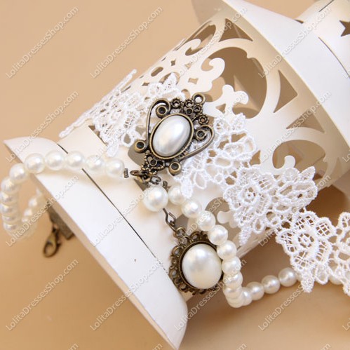 Sweet White Lace Pearls Lolita Necklace