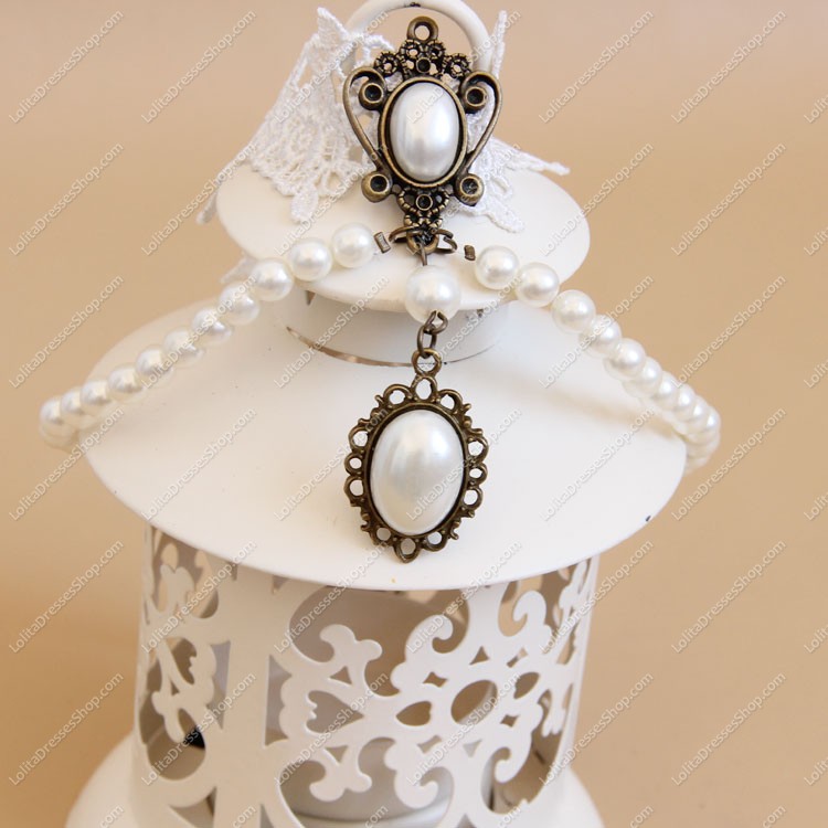 Sweet White Lace Pearls Lolita Necklace