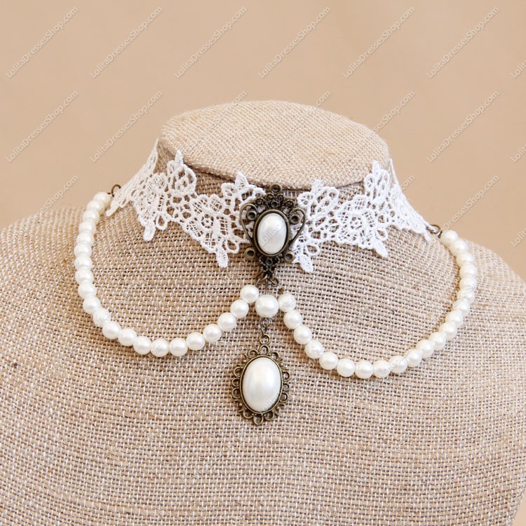 Sweet White Lace Pearls Lolita Necklace