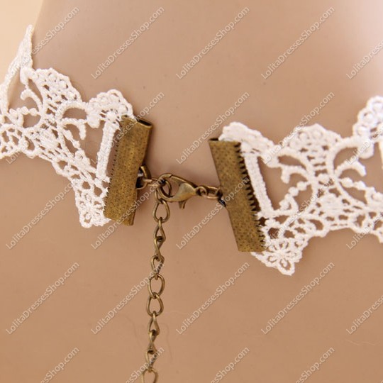 Sweet White Lace Pearls Tassel Lolita Necklace