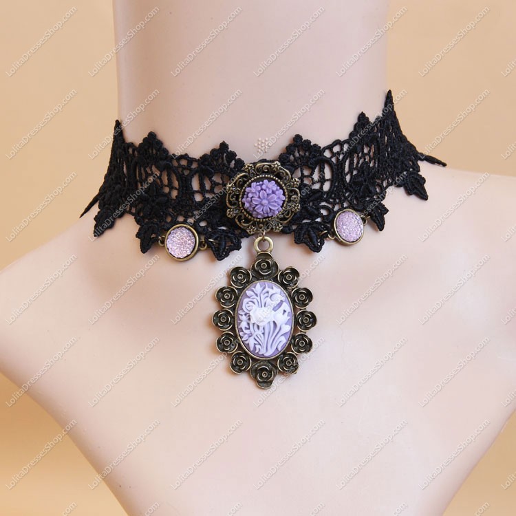 Gothic Retro Purple Roses Lolita Necklace