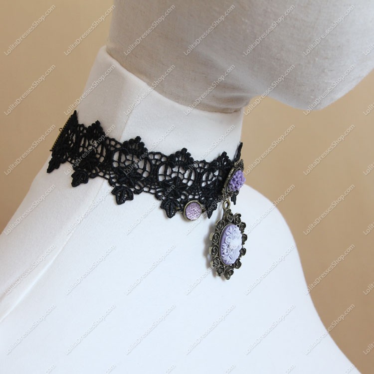 Gothic Retro Purple Roses Lolita Necklace