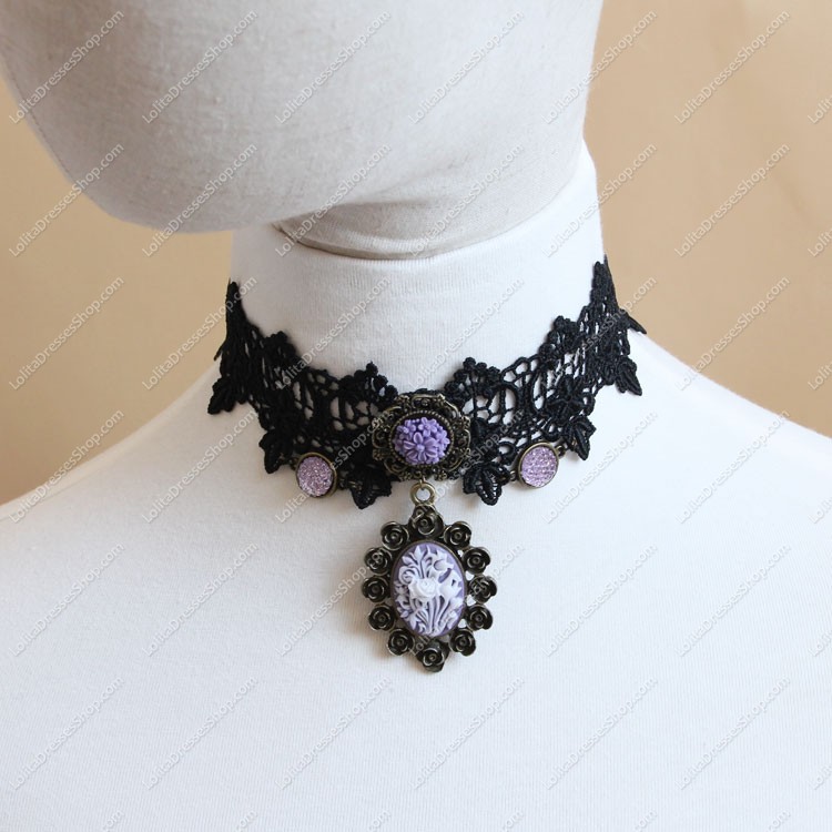 Gothic Retro Purple Roses Lolita Necklace