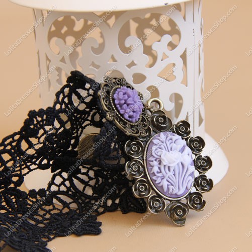 Gothic Retro Purple Roses Lolita Necklace