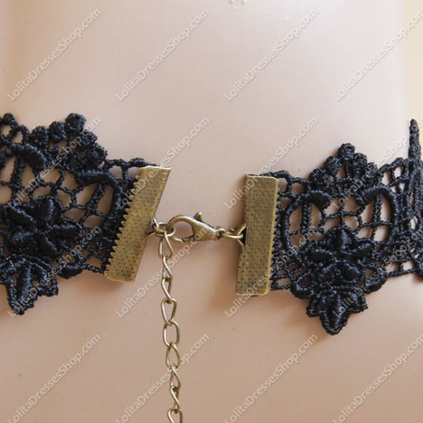 Black Lace Heart and Pearls Lolita Necklace