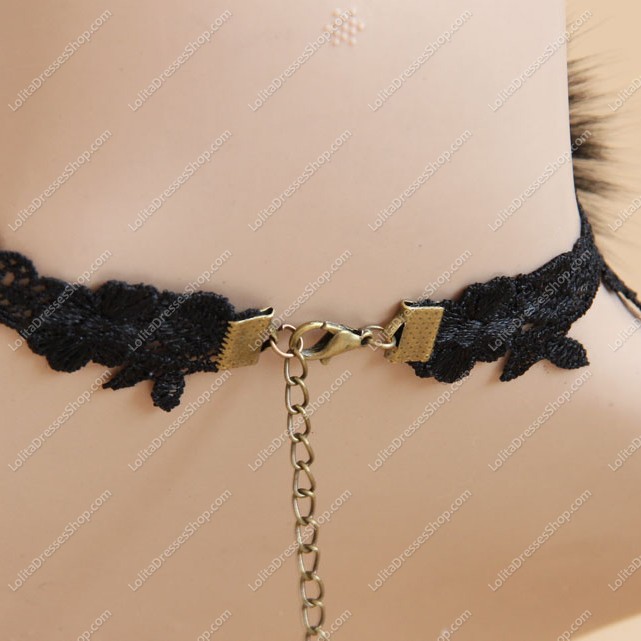 Sexy Pearl Hairy Winter Fashion Luxury Black Lace Lolita Necklace