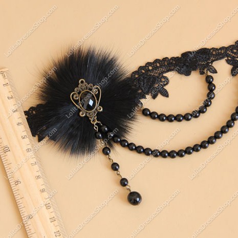 Sexy Pearl Hairy Winter Fashion Luxury Black Lace Lolita Necklace