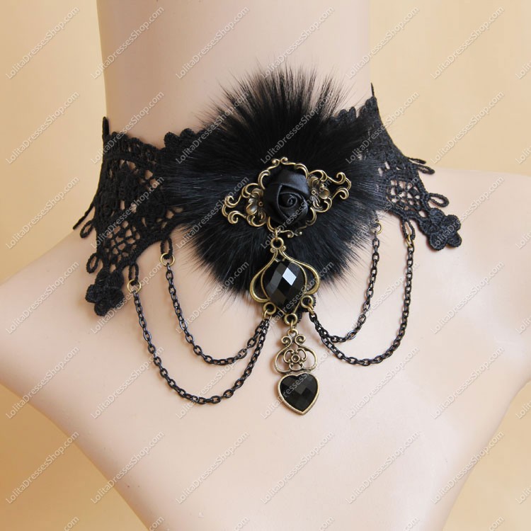 Black Lace Hairy Pearls Lolita Necklace