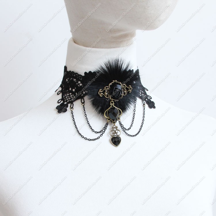 Black Lace Hairy Pearls Lolita Necklace