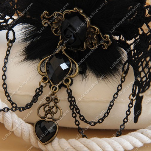 Black Lace Hairy Pearls Lolita Necklace