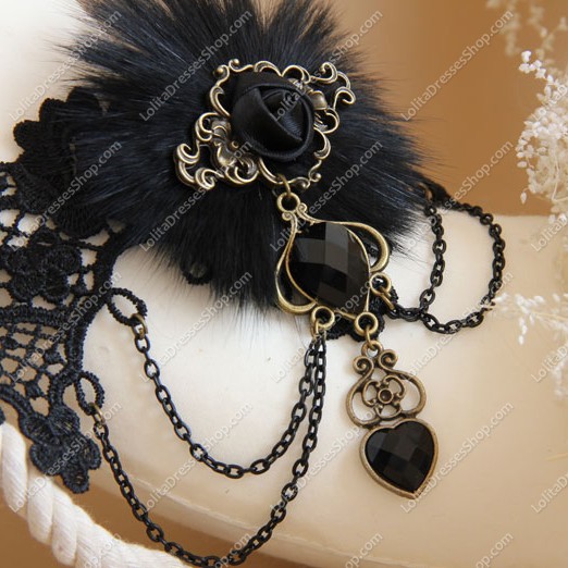 Black Lace Hairy Pearls Lolita Necklace